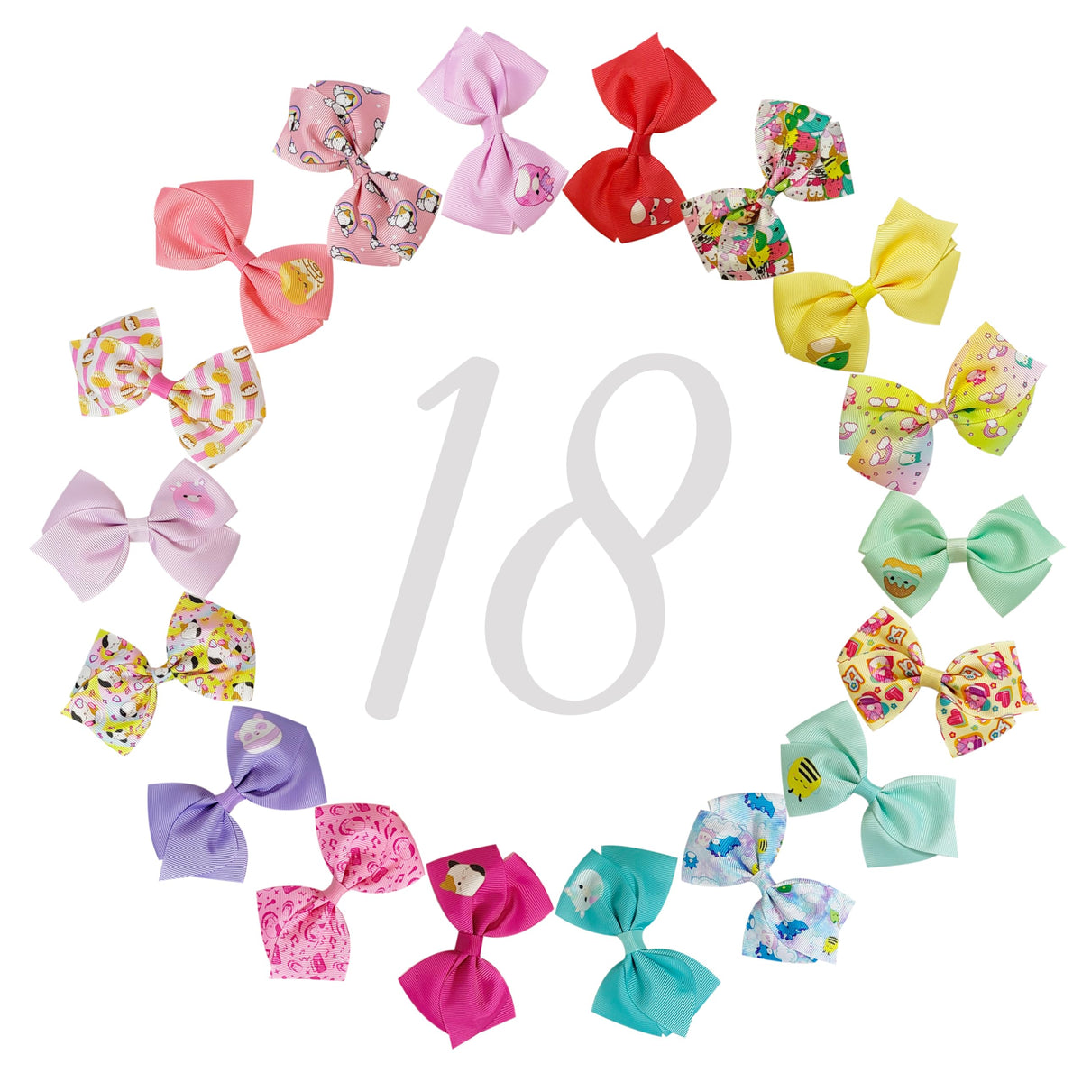 Clips à cheveux LUV HER alignés montrant leurs motifs divers