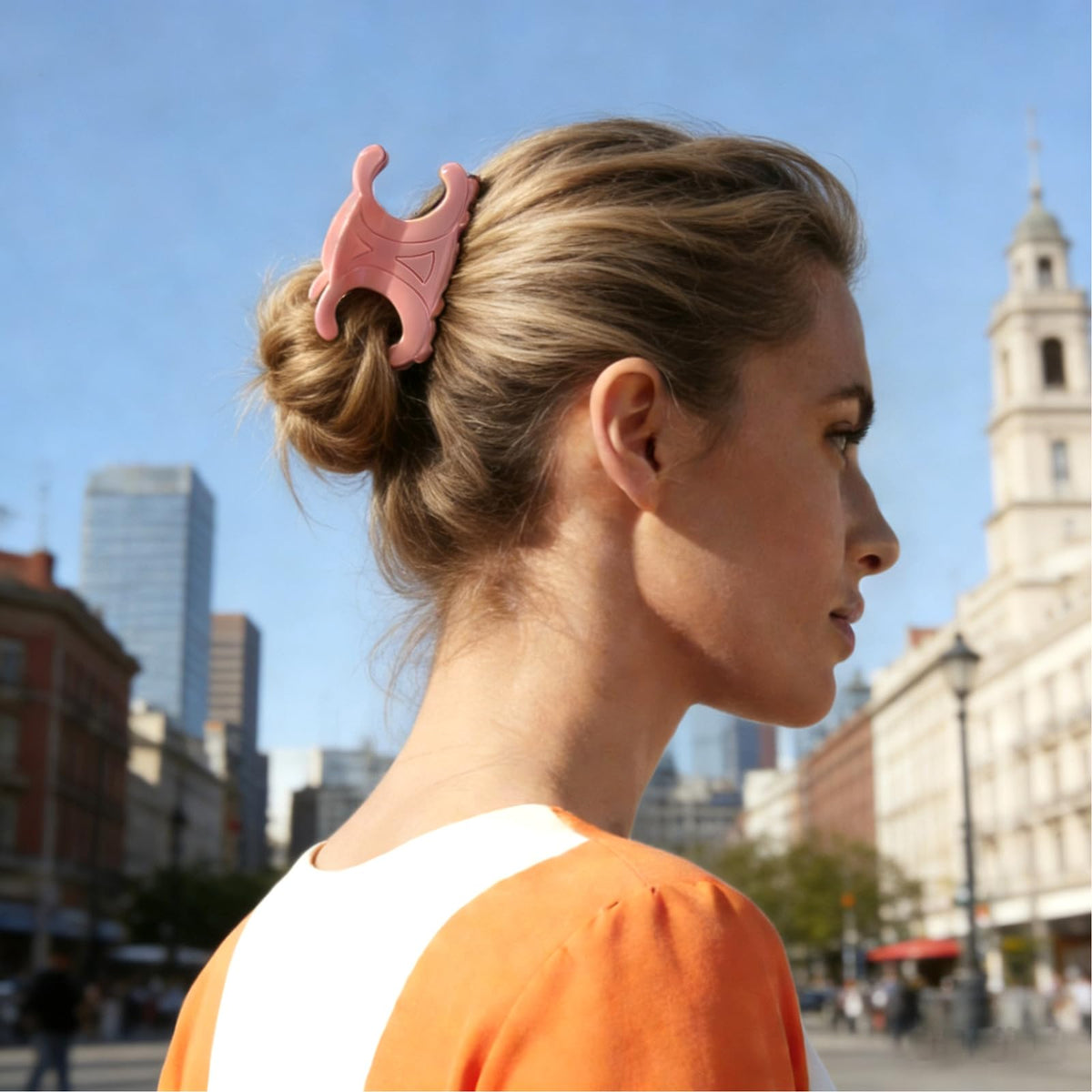 Clips à cheveux ROVLET en acétate rose, vue de côté