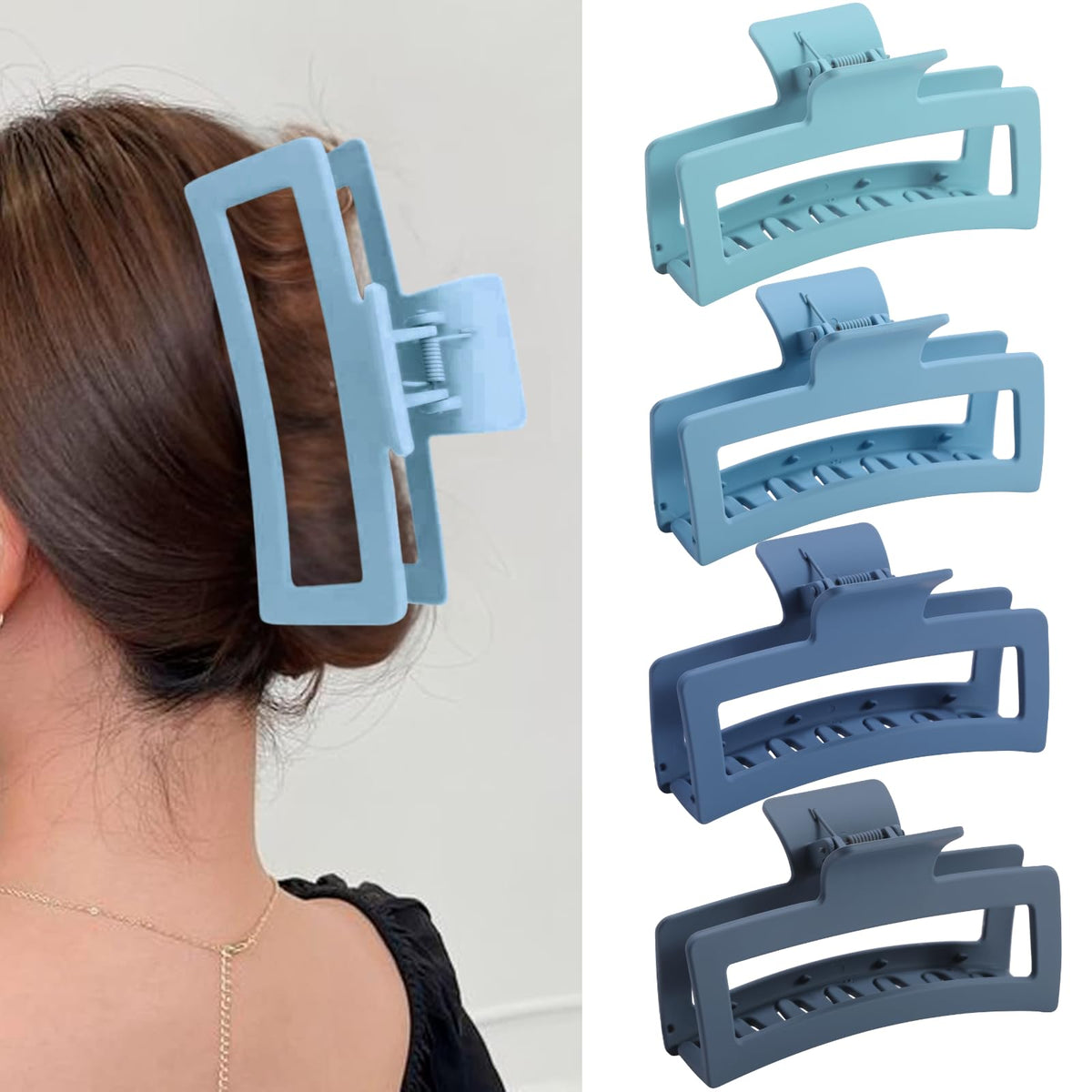 Clips à cheveux ZYTJ extra-larges couleur gradient bleu - vue de face