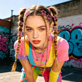 Clips cheveux étoiles VIBILIA en rose fuchsia, vue de côté