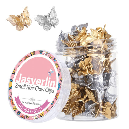 Clips papillon JASVERLIN argentés et dorés dans un conteneur d'organisateur