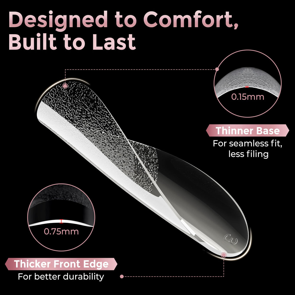 Close-up des tips d'ongles Luckyfairy montrant leur clarté
