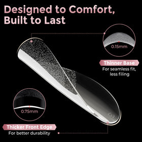 Close-up des tips d'ongles Luckyfairy montrant leur clarté