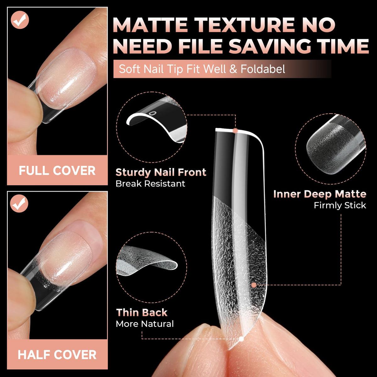 Close-up des tips d'ongles UNA GELLA sur une table