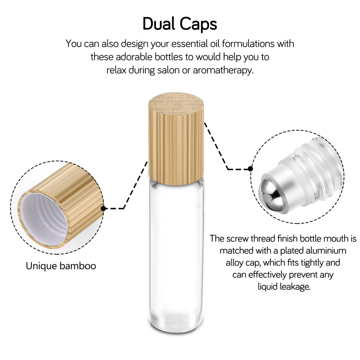 Close-up sur le flacon roll-on en verre avec bille en acier inoxydable