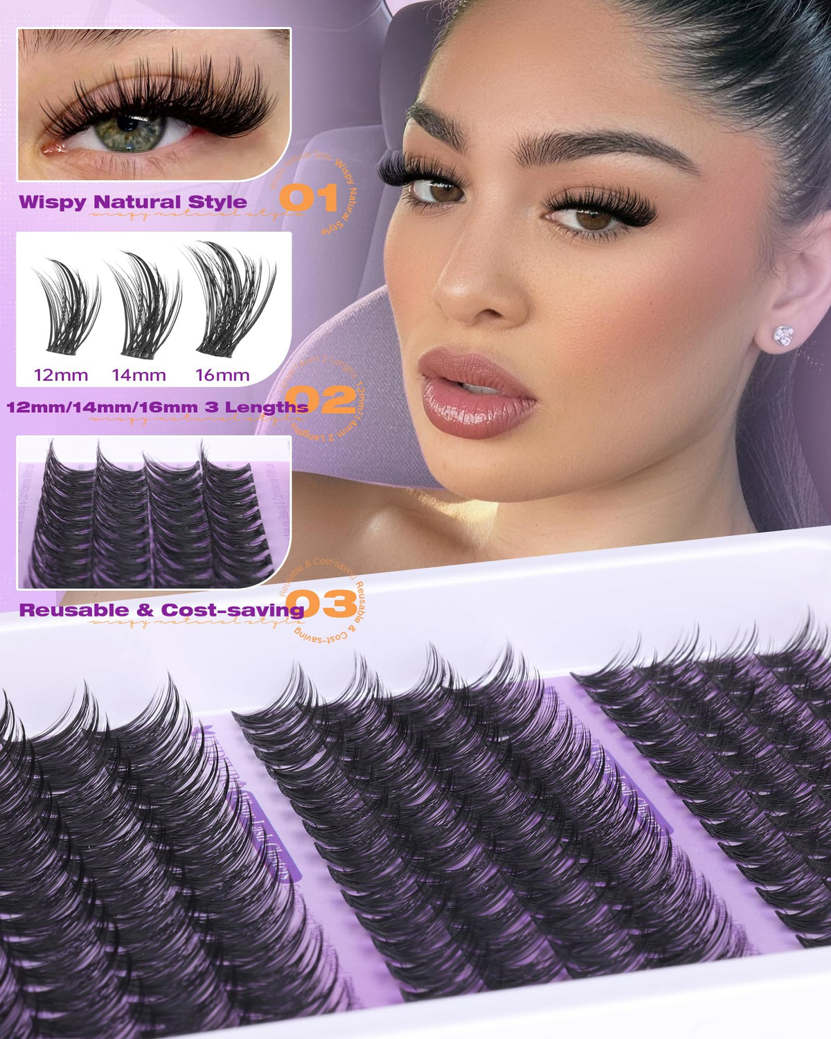 Cluster de cils wispy EYDEVRO en gros plan, vue de face