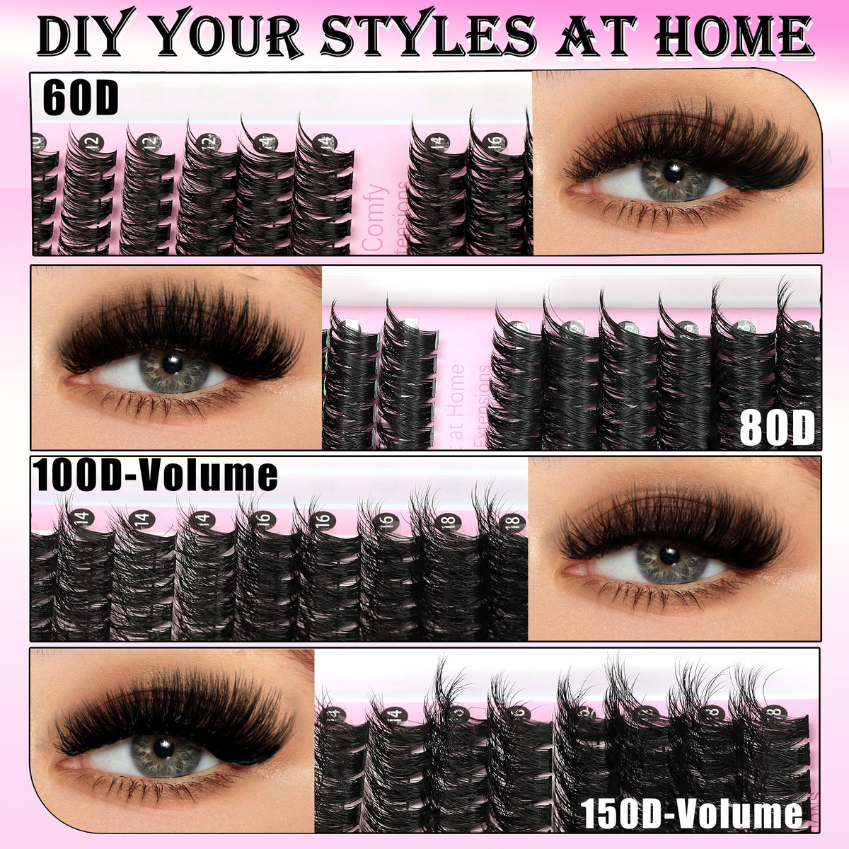 Clusters de cils 100D et 150D du kit YIDUO