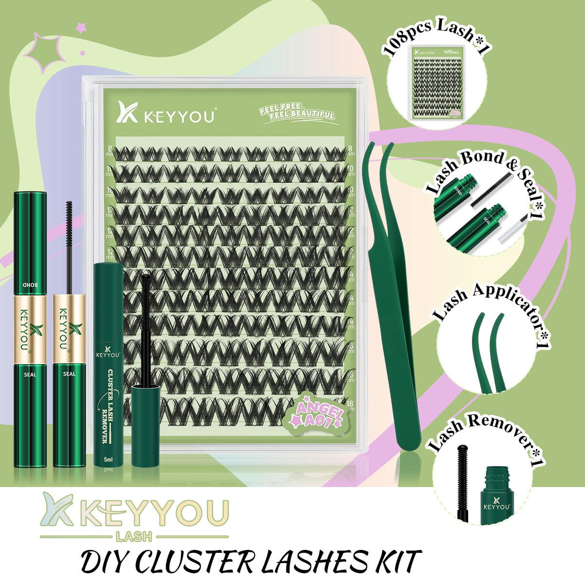 Clusters de cils Angel A01 de KEYYOU en gros plan