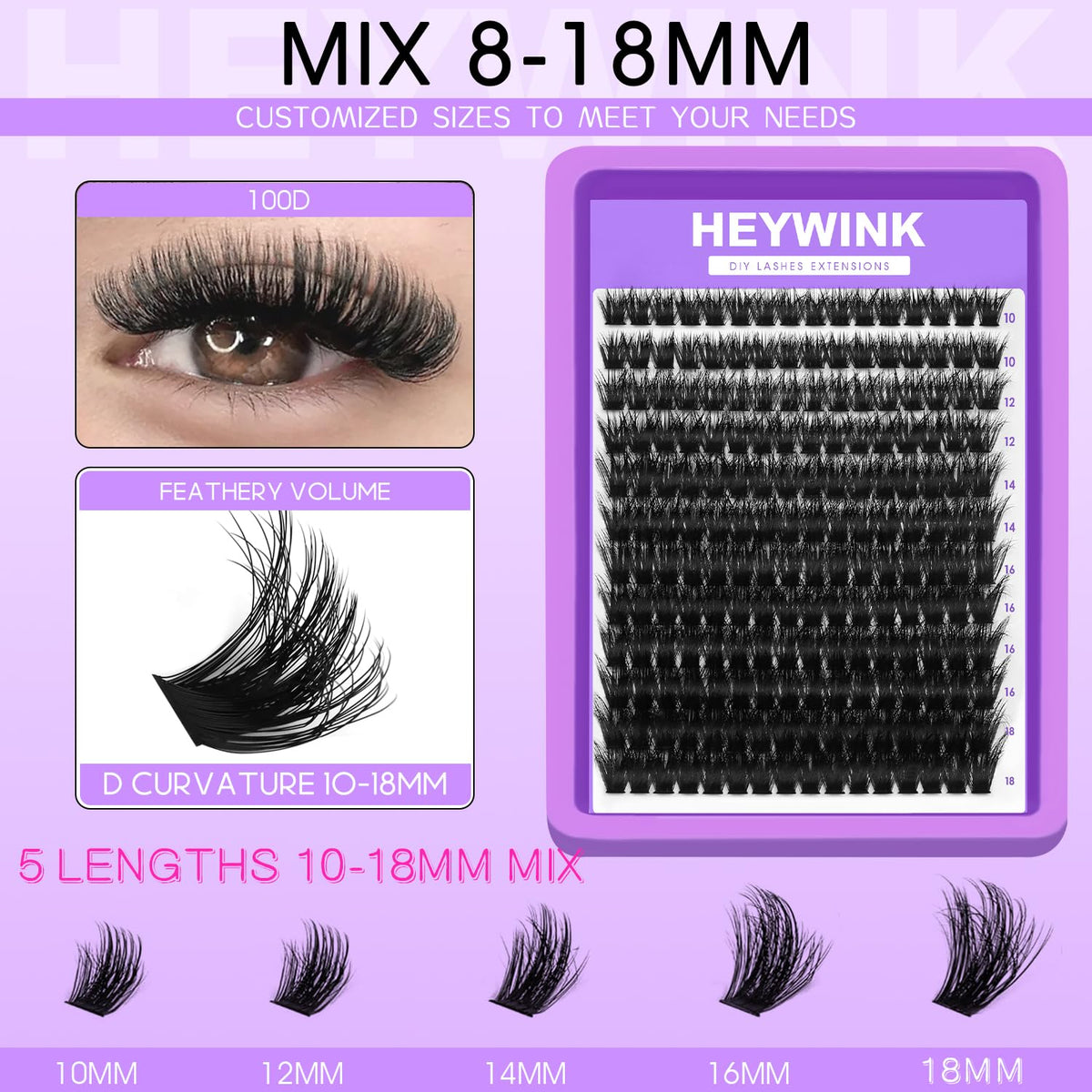 Clusters de cils HEYWINK 10-18mm en différentes longueurs