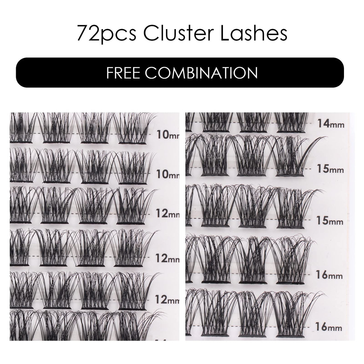 Clusters de cils individuels de différentes longueurs 10-16 mm