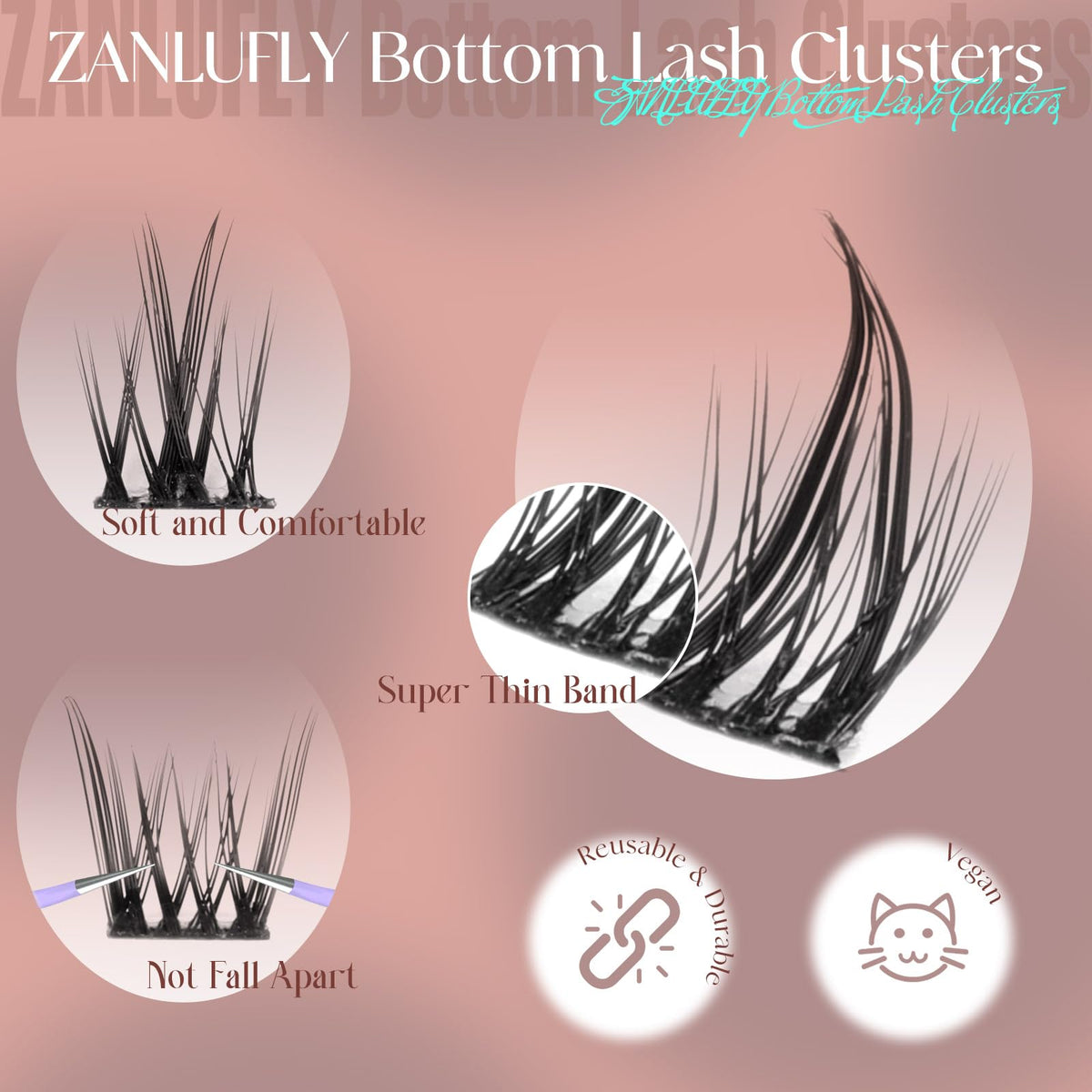 Clusters de cils inférieurs zanlufly 5-8MM, style 3, présentation dans l'emballage