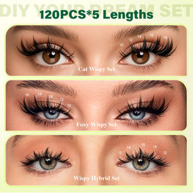 Clusters de cils Manga KEYYOU montrant différentes longueurs