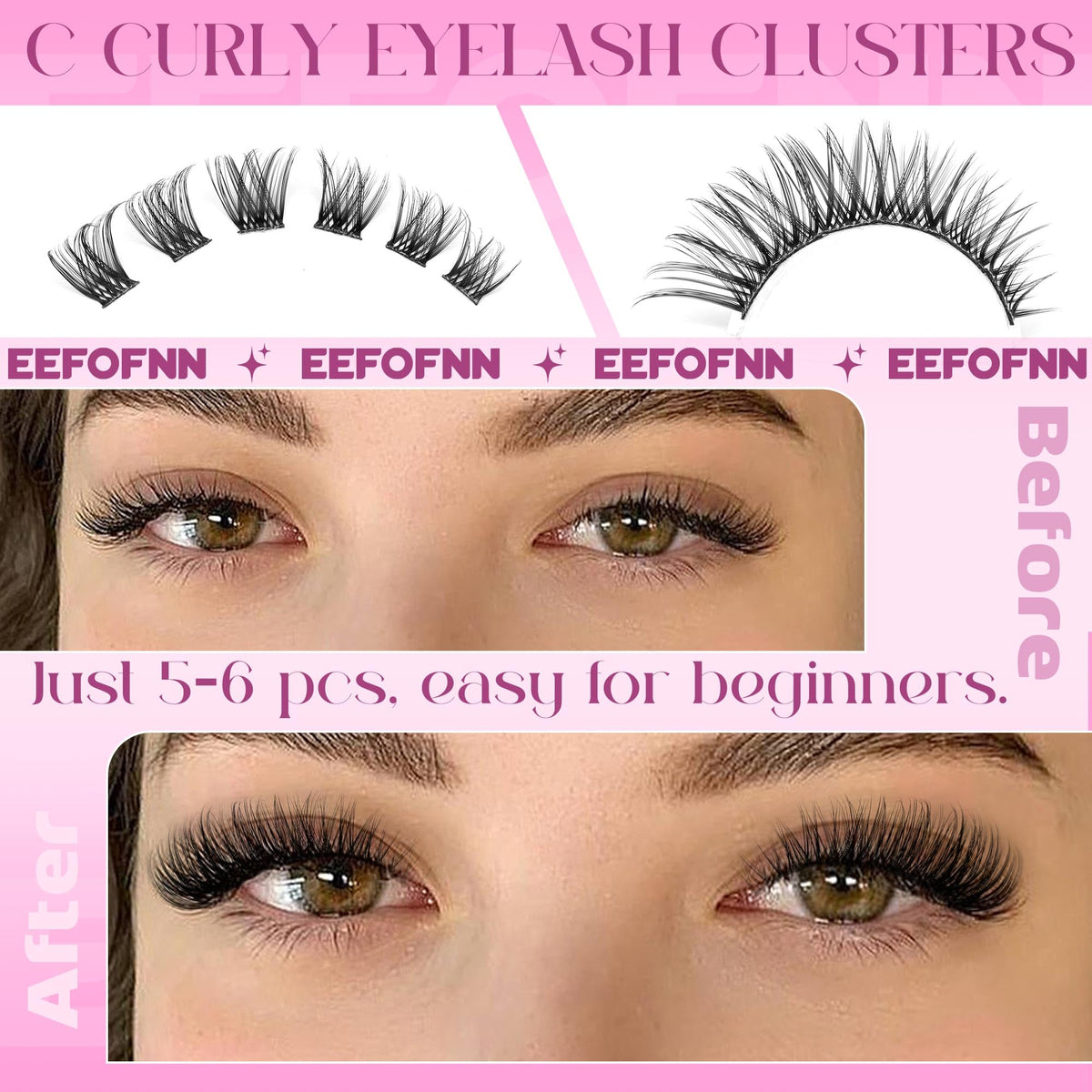 Clusters de cils naturels Eefofnn avec bande large