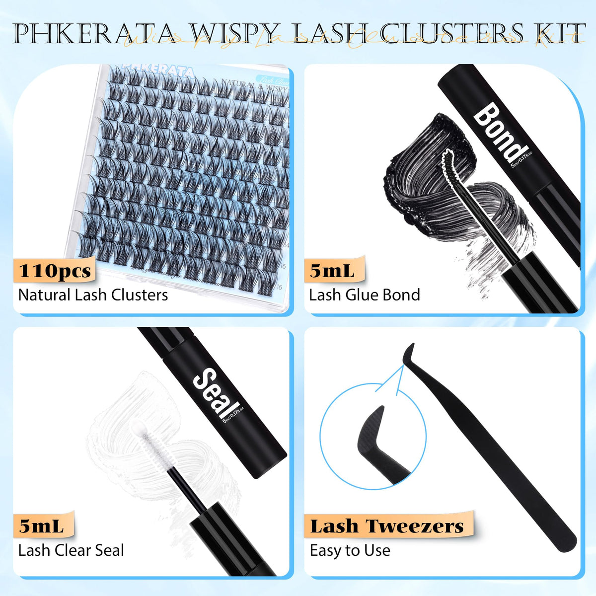Clusters de cils naturels PHKERATA en différentes longueurs