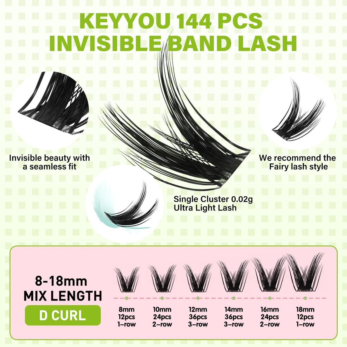 Clusters de cils postiches KEYYOU D Curl à l'intérieur de la boîte