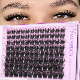 Clusters de cils Yawamica 9-15mm en paquet, vue de face