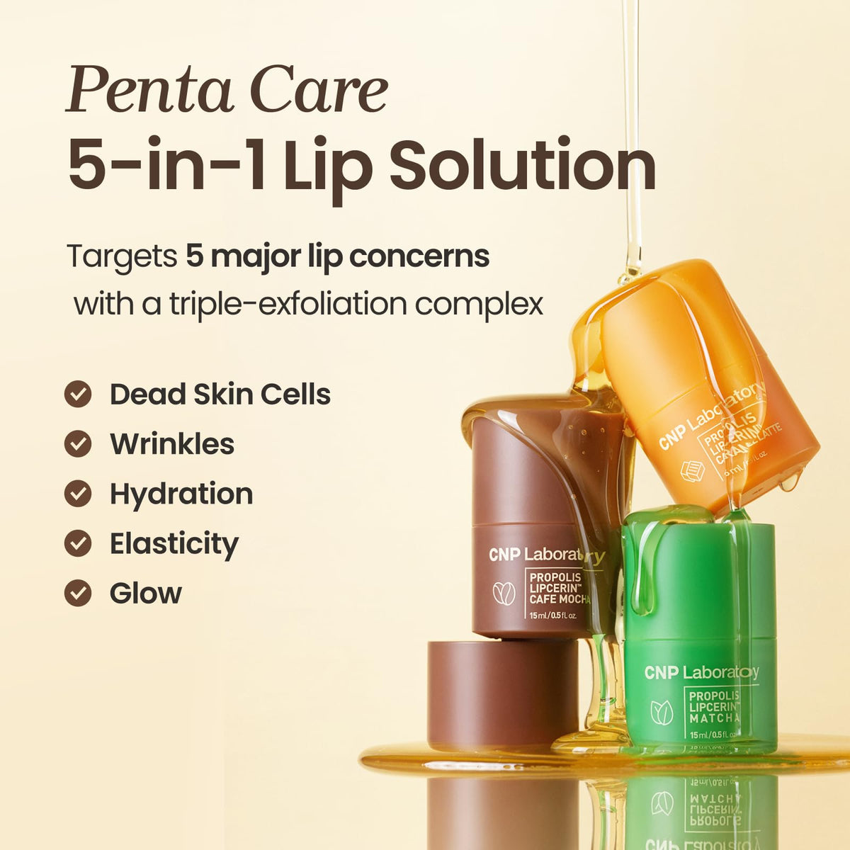 CNP Propolis Lipcerin 06 Caramel Latte texture crème sur les lèvres