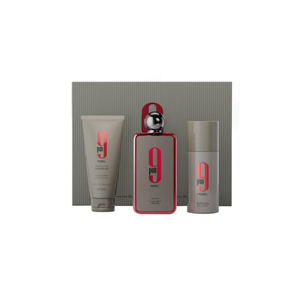 Coffret Afnan 9 PM Rebel avec Eau de Parfum 100ml, déodorant et gel douche