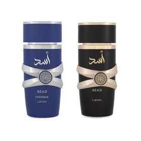 Coffret anniversaire Lattafa Asad avec deux bouteilles de parfum