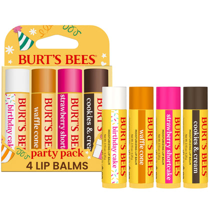Coffret Burt's Bees avec quatre tubes de baumes à lèvres en saveurs festives