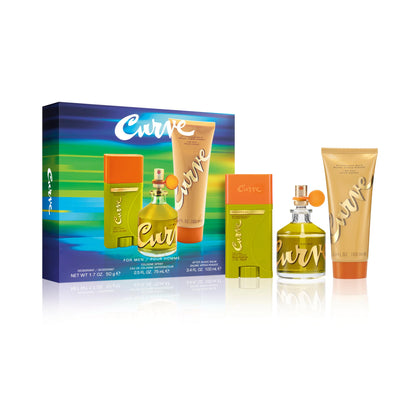 Coffret Curve pour homme comprenant Eau de Cologne 2,5 oz, baume après-rasage 3,4 oz et déodorant 1,7 oz