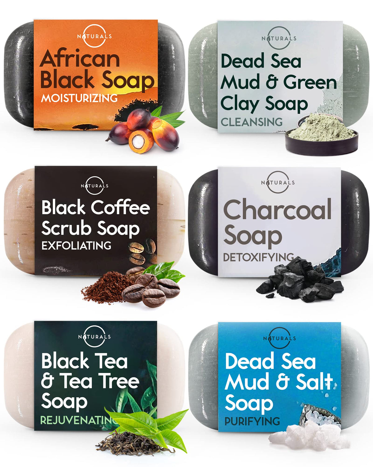 Coffret de 6 savons O NATURALS avec divers types de savons