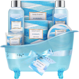 Coffret de bain BODY & EARTH vue de face avec tous les produits