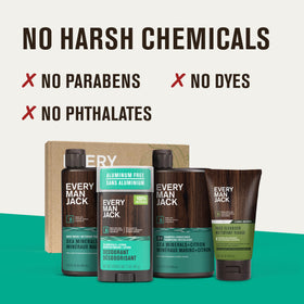 Coffret de bain Every Man Jack ouvert avec produits visibles