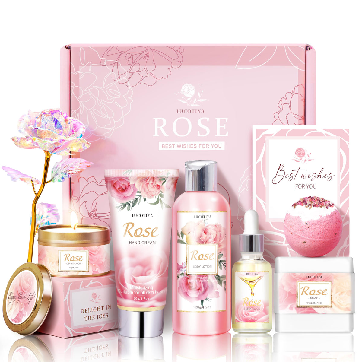 Coffret de bain LUCOTIYA avec huile essentielle de rose et bougie parfumée