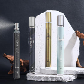 Coffret de cologne MZANK avec étiquettes de parfum bien visibles