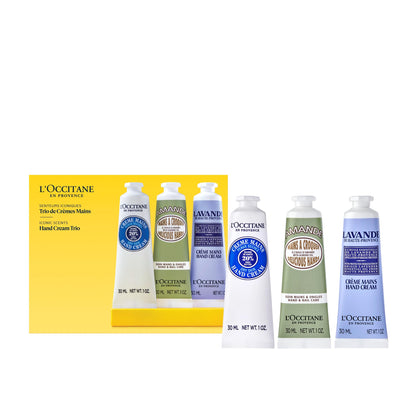 Coffret de crèmes mains L'OCCITANE avec trois tubes en format voyage
