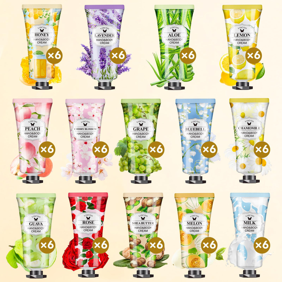 Coffret de crèmes pour les mains VISCOO avec 14 parfums différents