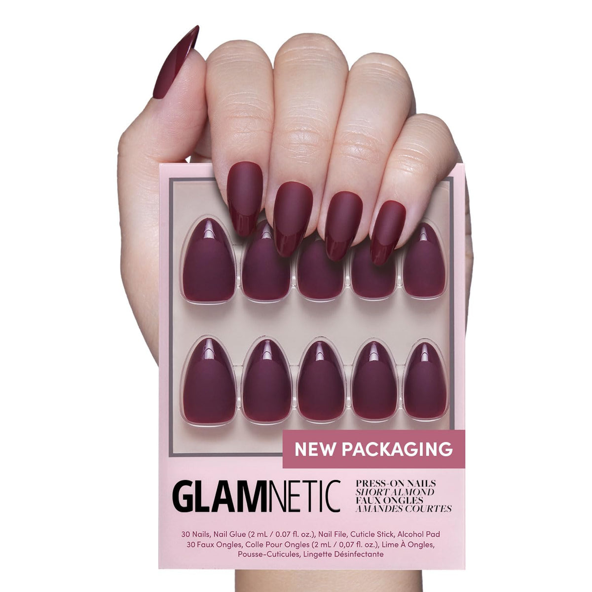 Coffret de faux ongles Glamnetic avec 30 pièces en amande mat
