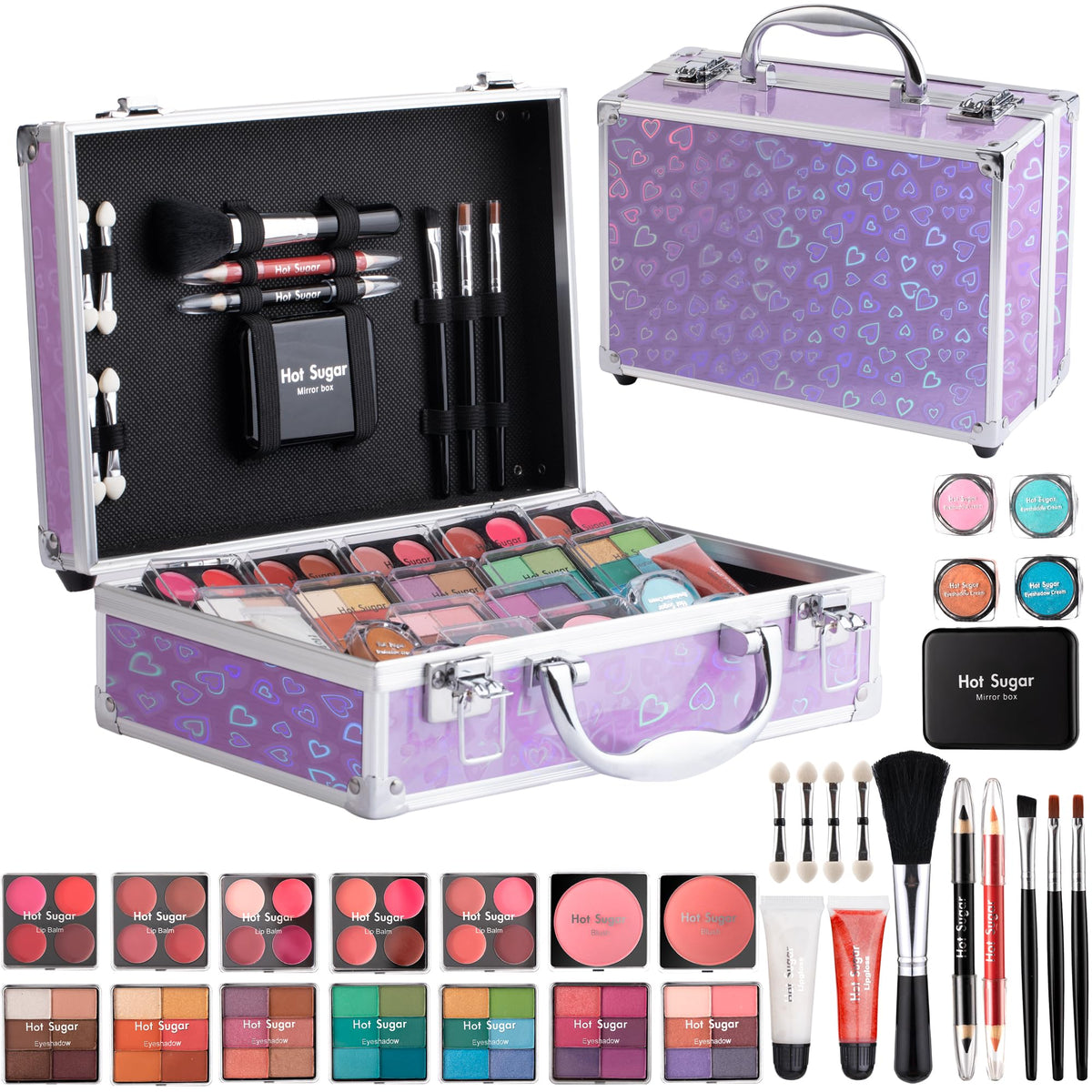 Coffret de maquillage Hot Sugar Violet Love avec plusieurs mini palettes