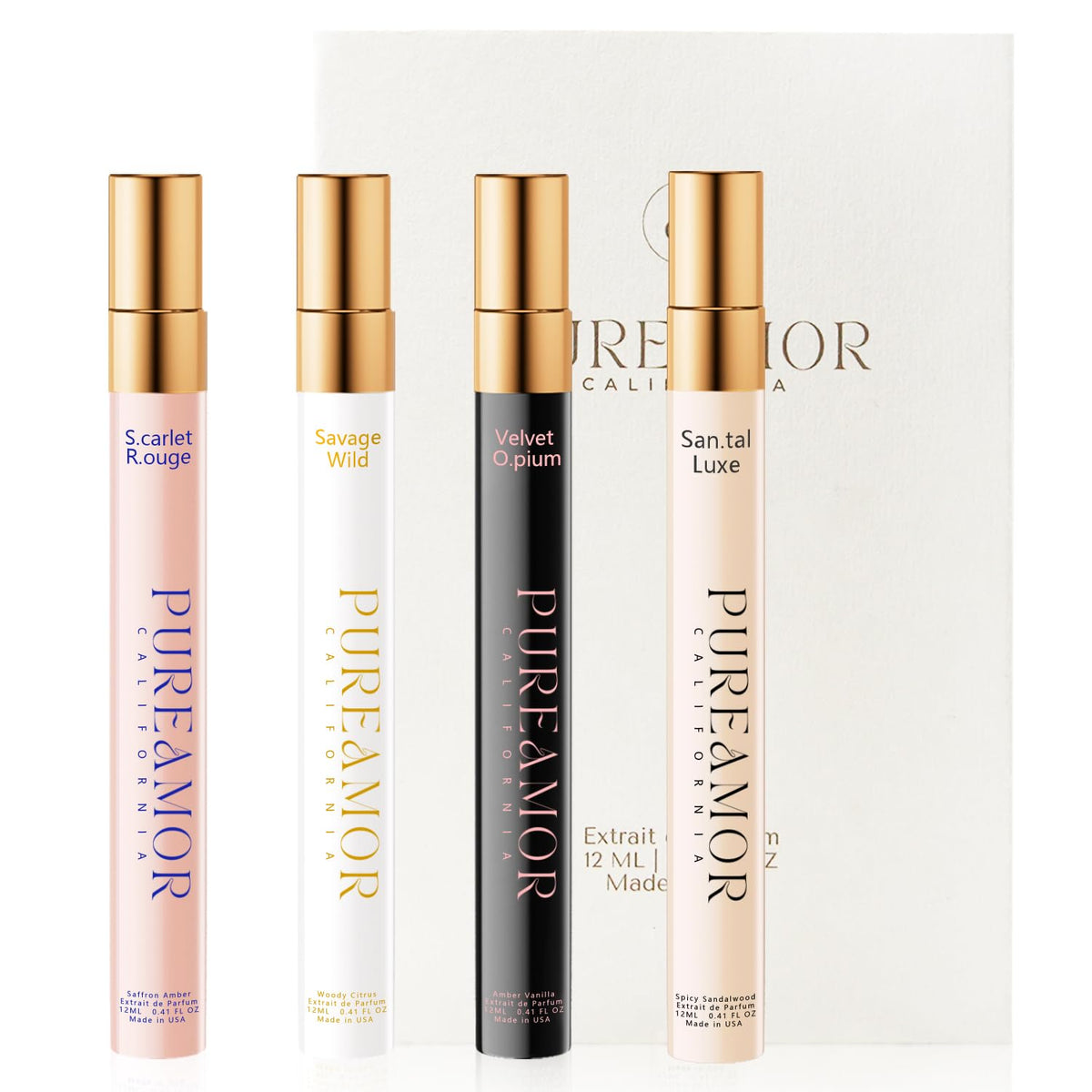 Coffret de parfums PUREAMOR avec 4 flacons de senteurs