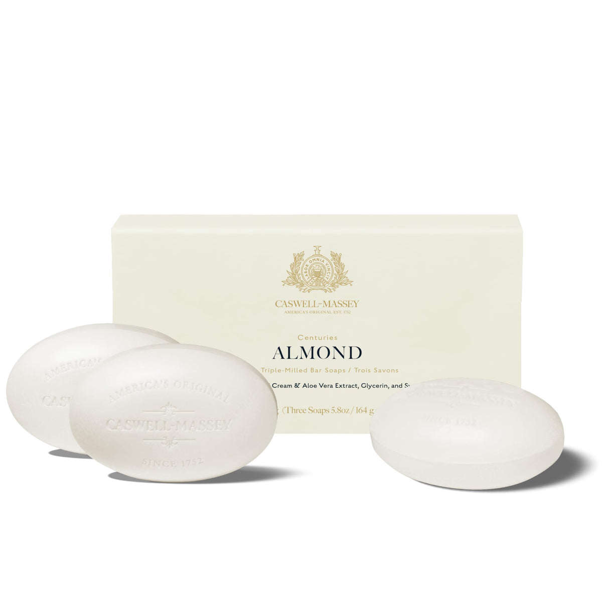 Coffret de savons Caswell-Massey parfum amande, vue de face
