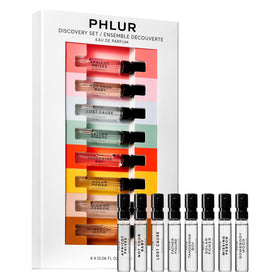 Coffret découverte de parfums PHLUR avec échantillons alignés