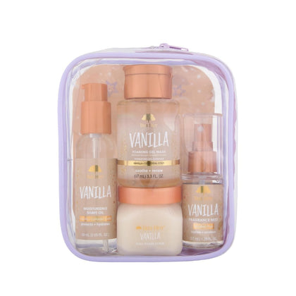 Coffret Douche Vanille Tree Hut vue avant avec les 4 produits