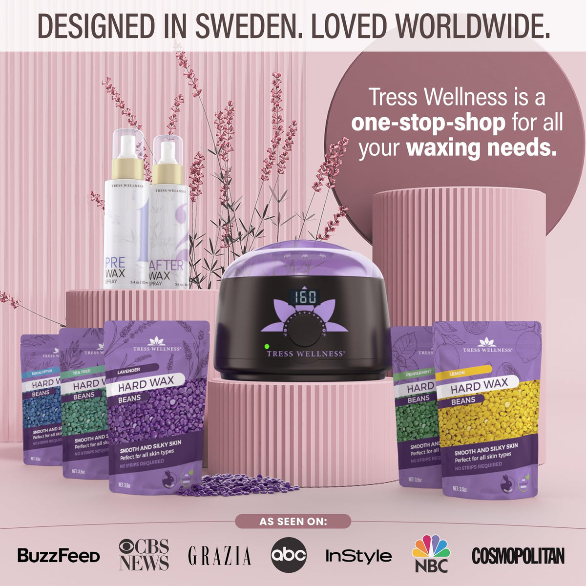 Coffret du kit d'épilation Tress Wellness sur fond blanc