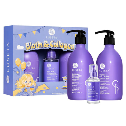 Coffret L LUSETA avec shampoing et après-shampoing devant un fond neutre