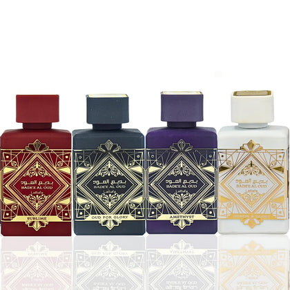Coffret Lattafa Bade'e Al Oud contenant 4 flacons de parfum