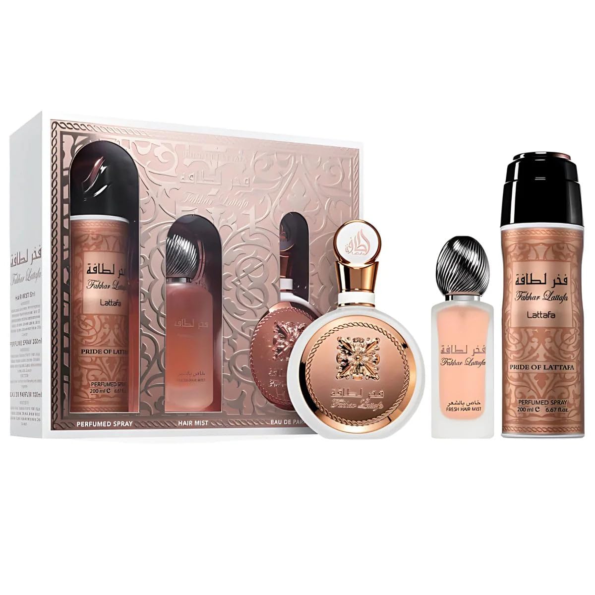 Coffret Lattafa Fakhar pour Femmes avec Eau de Parfum et accessoires