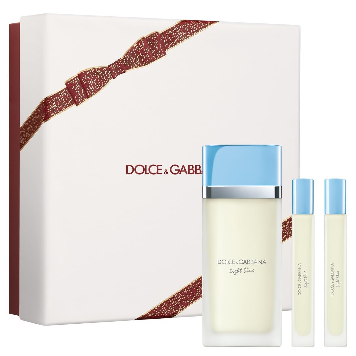 Coffret Light Blue de Dolce&Gabbana avec 3 pièces, incluant deux mini sprays