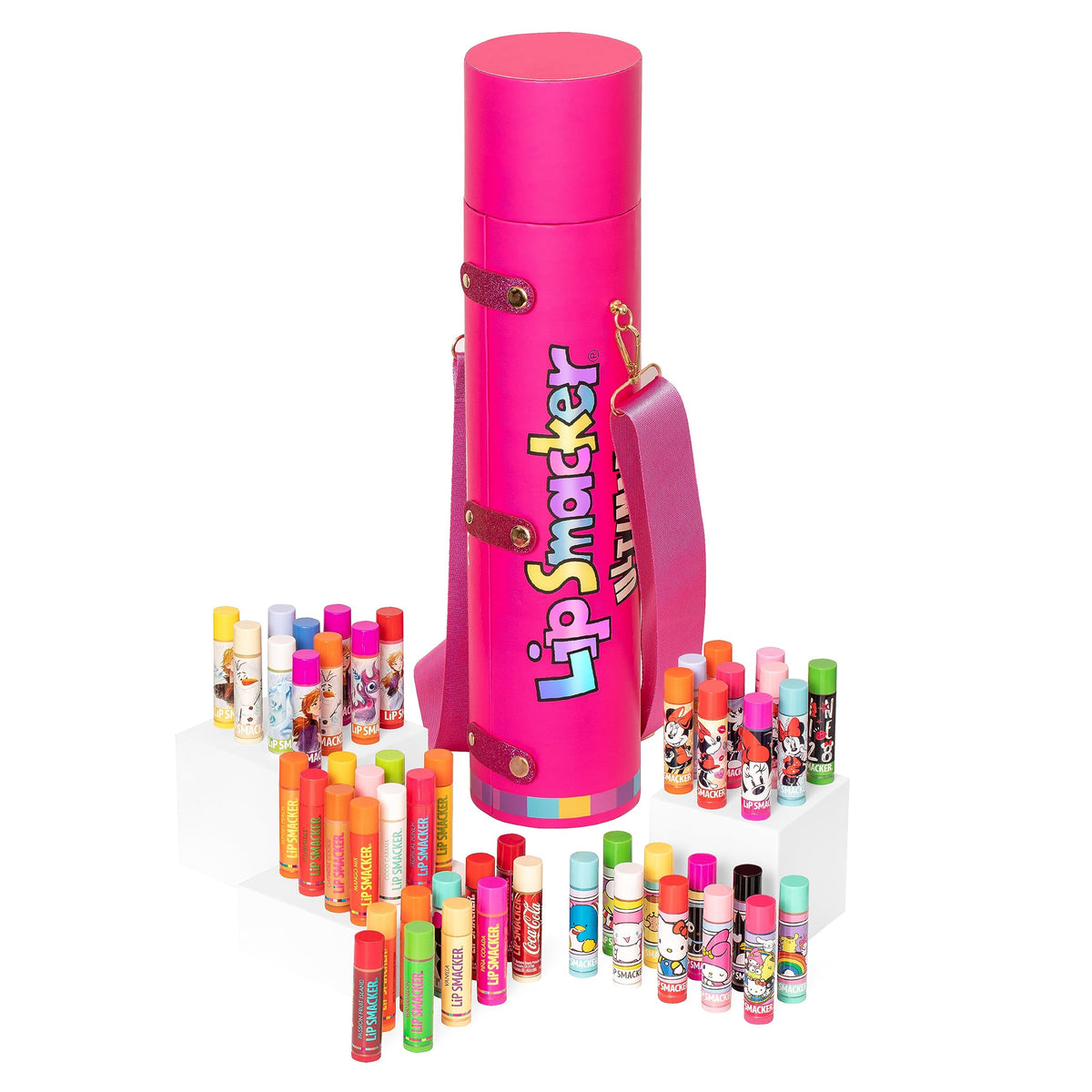 Coffret Lip Smacker 50 ans avec 50 baumes à lèvres présentés