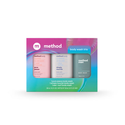 Coffret Method gel douche Pure Peace avec trois flacons de 3,4 oz chacun