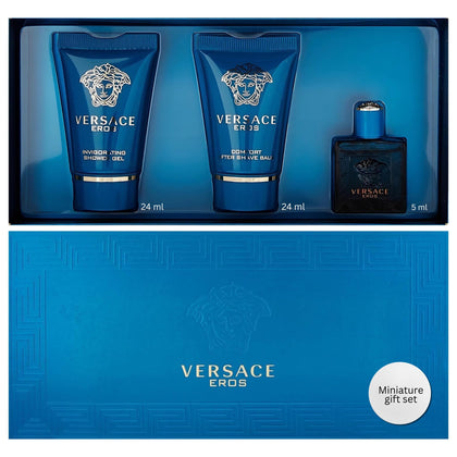 Coffret mini parfum Versace Eros avec EDT, gel douche et baume après-rasage
