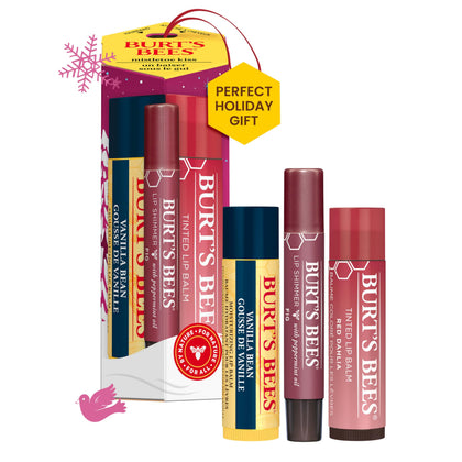 Coffret Mistletoe Kiss Burt's Bees avec baume à lèvres Vanille, teinté et scintillant