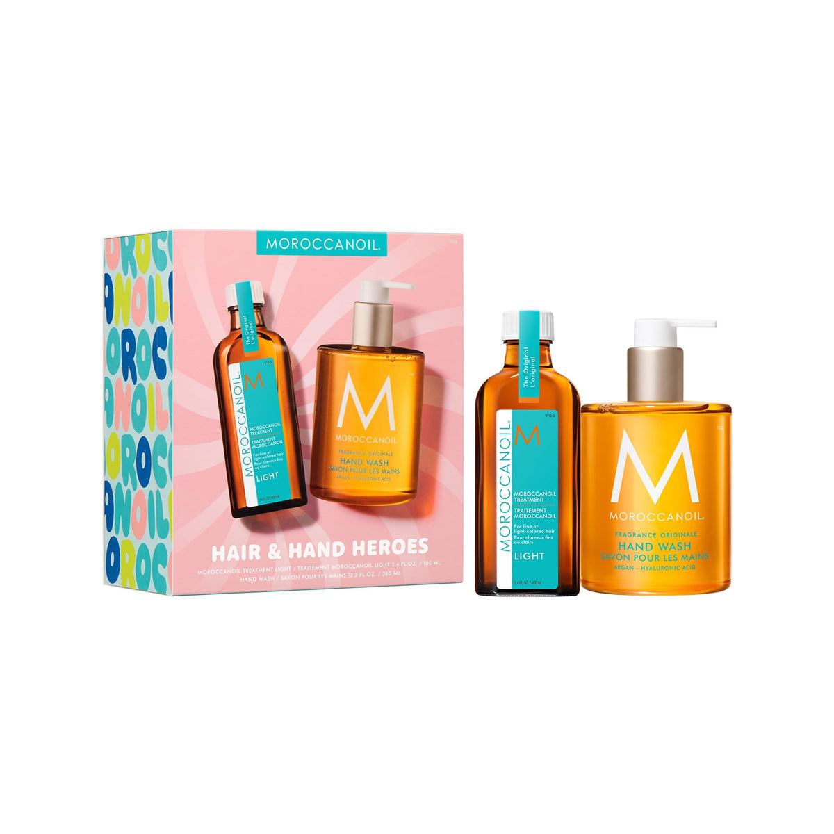 Coffret Moroccanoil avec Traitement Léger et Savon Mains en présentation