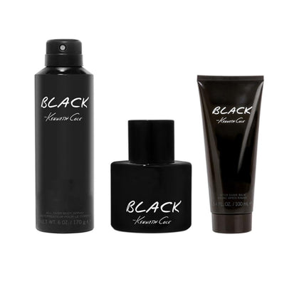 Coffret parfum Kenneth Cole Black vue avant avec trois flacons