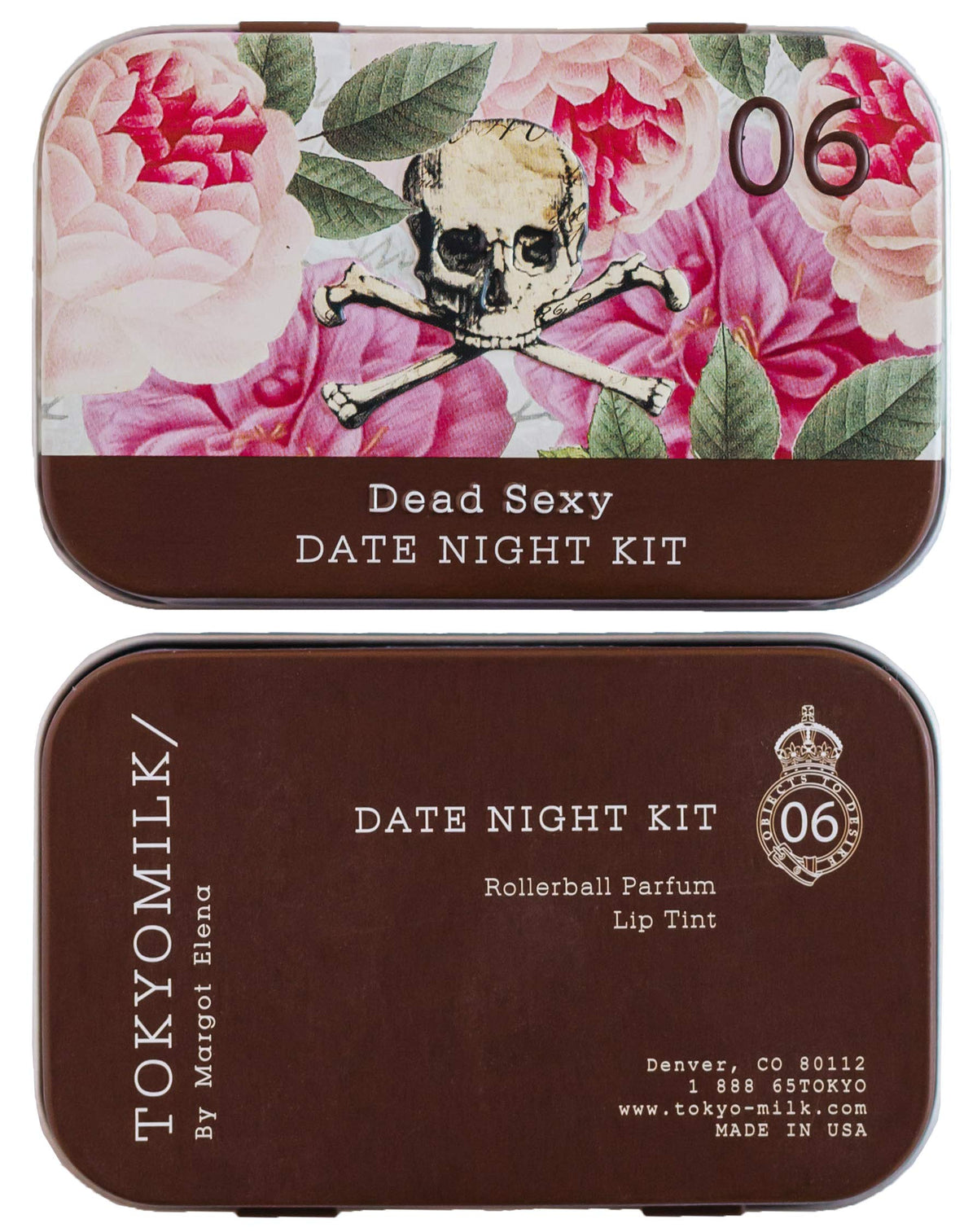 Coffret parfum TOKYOMILK Dead Sexy vue avant avec boîte en métal